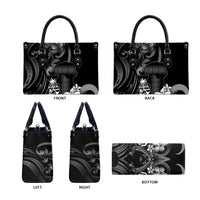 Black Hafa Adai Guam Leather Bag Chamorro Latte Stone Hand With Plumeria LT14 - Polynesian Pride