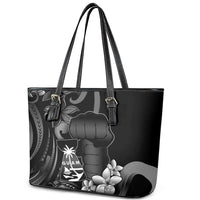 Black Hafa Adai Guam Leather Tote Bag Chamorro Latte Stone Hand With Plumeria LT14 - Polynesian Pride