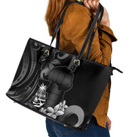 Black Hafa Adai Guam Leather Tote Bag Chamorro Latte Stone Hand With Plumeria LT14 - Polynesian Pride