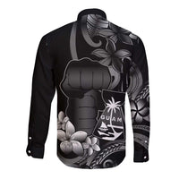 Black Hafa Adai Guam Long Sleeve Button Shirt Chamorro Latte Stone Hand With Plumeria LT14 - Polynesian Pride