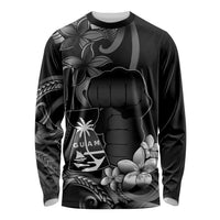 Black Hafa Adai Guam Long Sleeve Shirt Chamorro Latte Stone Hand With Plumeria LT14 Unisex Black - Polynesian Pride