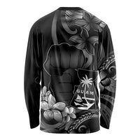 Black Hafa Adai Guam Long Sleeve Shirt Chamorro Latte Stone Hand With Plumeria LT14 - Polynesian Pride