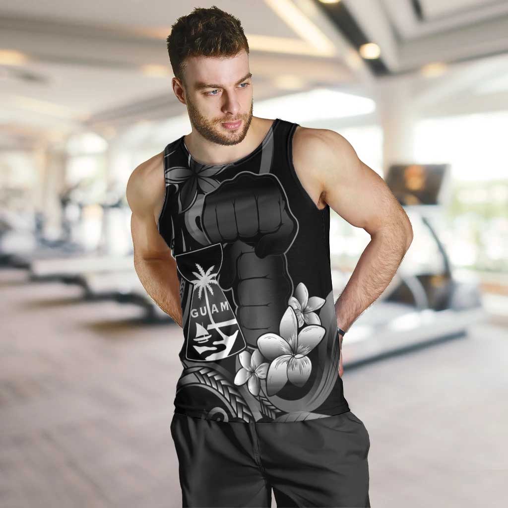 Black Hafa Adai Guam Men Tank Top Chamorro Latte Stone Hand With Plumeria LT14 Black - Polynesian Pride