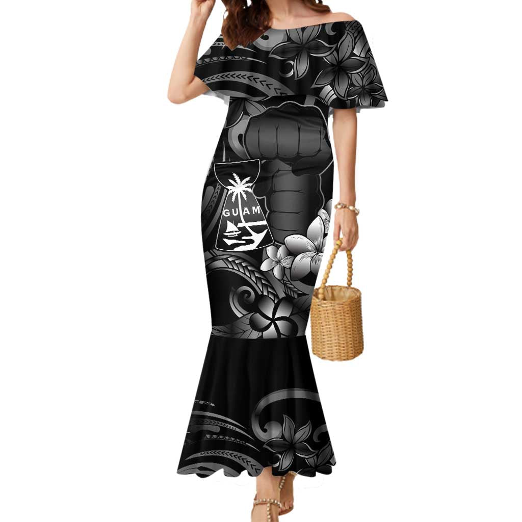 Black Hafa Adai Guam Mermaid Dress Chamorro Latte Stone Hand With Plumeria LT14 Women Black - Polynesian Pride