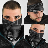 Black Hafa Adai Guam Neck Gaiter Chamorro Latte Stone Hand With Plumeria LT14 - Polynesian Pride