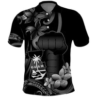 Black Hafa Adai Guam Polo Shirt Chamorro Latte Stone Hand With Plumeria LT14 Black - Polynesian Pride