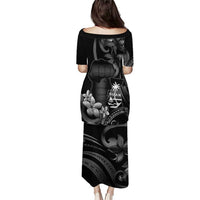 Black Hafa Adai Guam Puletasi Chamorro Latte Stone Hand With Plumeria LT14 - Polynesian Pride