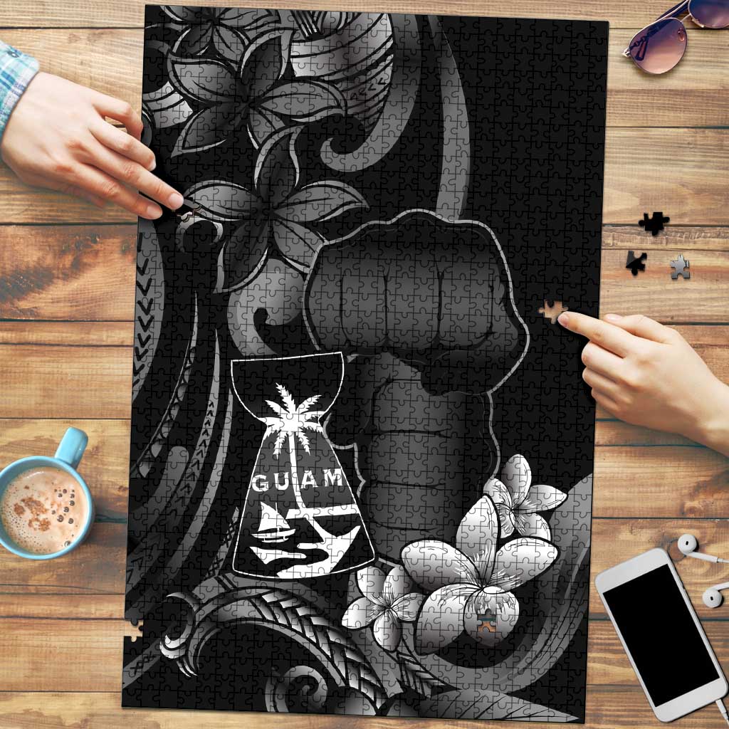 Black Hafa Adai Guam Puzzle Chamorro Latte Stone Hand With Plumeria LT14 Black - Polynesian Pride