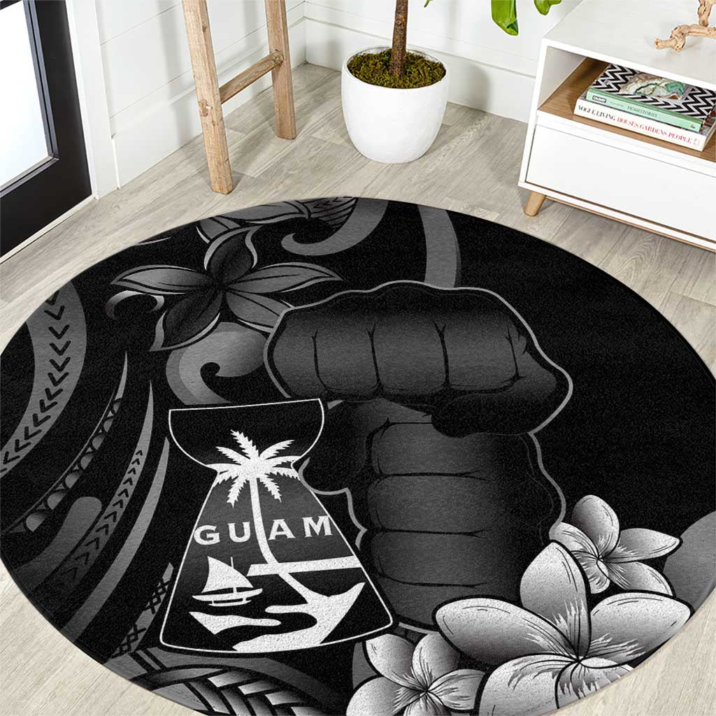 Black Hafa Adai Guam Round Carpet Chamorro Latte Stone Hand With Plumeria LT14 Black - Polynesian Pride
