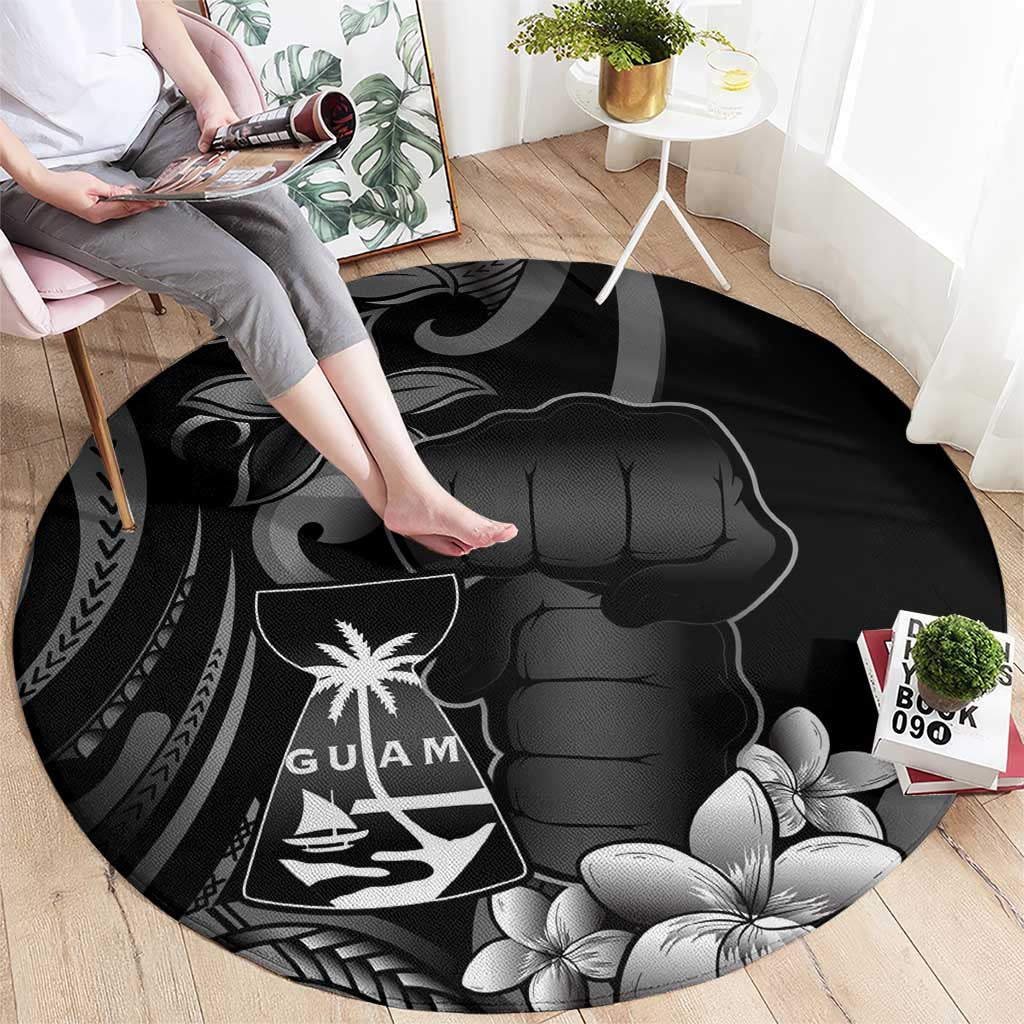 Black Hafa Adai Guam Round Carpet Chamorro Latte Stone Hand With Plumeria LT14 - Polynesian Pride
