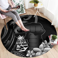 Black Hafa Adai Guam Round Carpet Chamorro Latte Stone Hand With Plumeria LT14 - Polynesian Pride