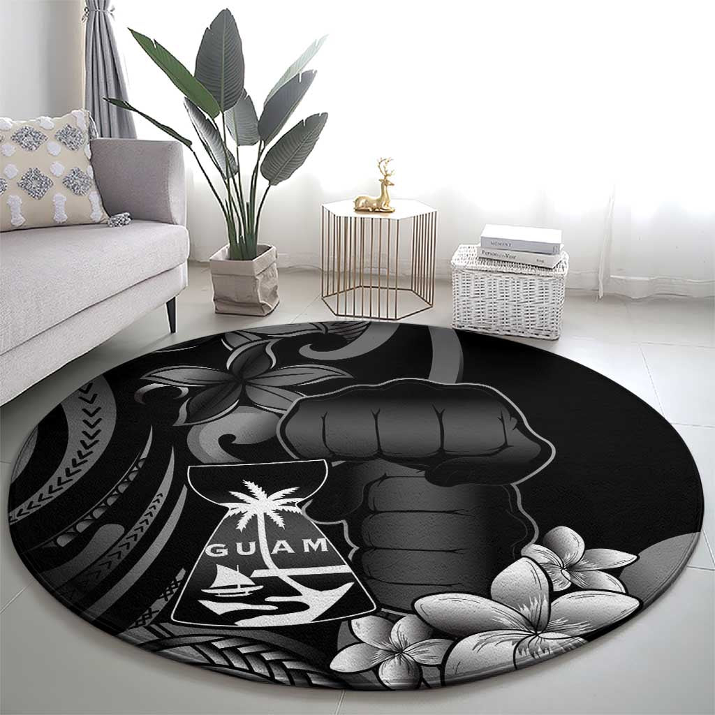 Black Hafa Adai Guam Round Carpet Chamorro Latte Stone Hand With Plumeria LT14 - Polynesian Pride