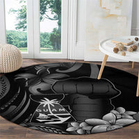 Black Hafa Adai Guam Round Carpet Chamorro Latte Stone Hand With Plumeria LT14 - Polynesian Pride