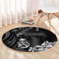 Black Hafa Adai Guam Round Carpet Chamorro Latte Stone Hand With Plumeria LT14 - Polynesian Pride