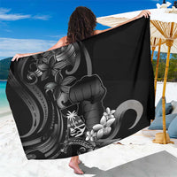 Black Hafa Adai Guam Sarong Chamorro Latte Stone Hand With Plumeria LT14 One Size 44 x 66 inches Black - Polynesian Pride