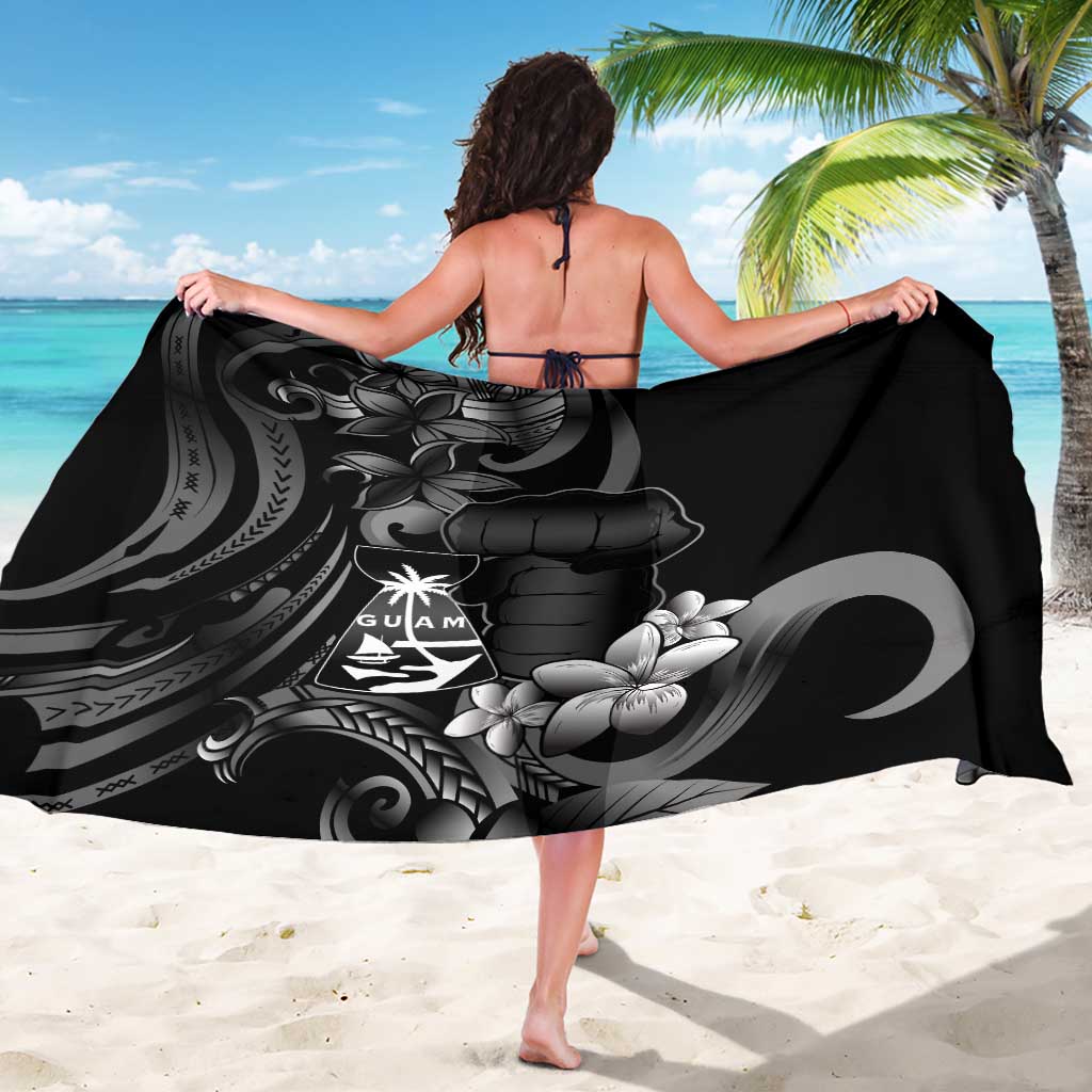 Black Hafa Adai Guam Sarong Chamorro Latte Stone Hand With Plumeria LT14 - Polynesian Pride