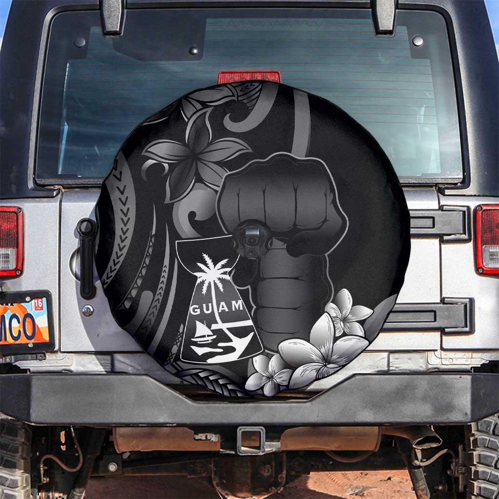 Black Hafa Adai Guam Spare Tire Cover Chamorro Latte Stone Hand With Plumeria LT14 Black - Polynesian Pride