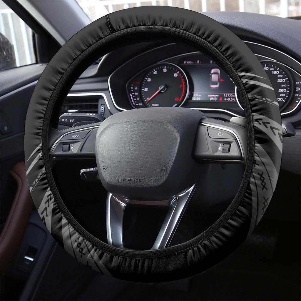 Black Hafa Adai Guam Steering Wheel Cover Chamorro Latte Stone Hand With Plumeria LT14 - Polynesian Pride
