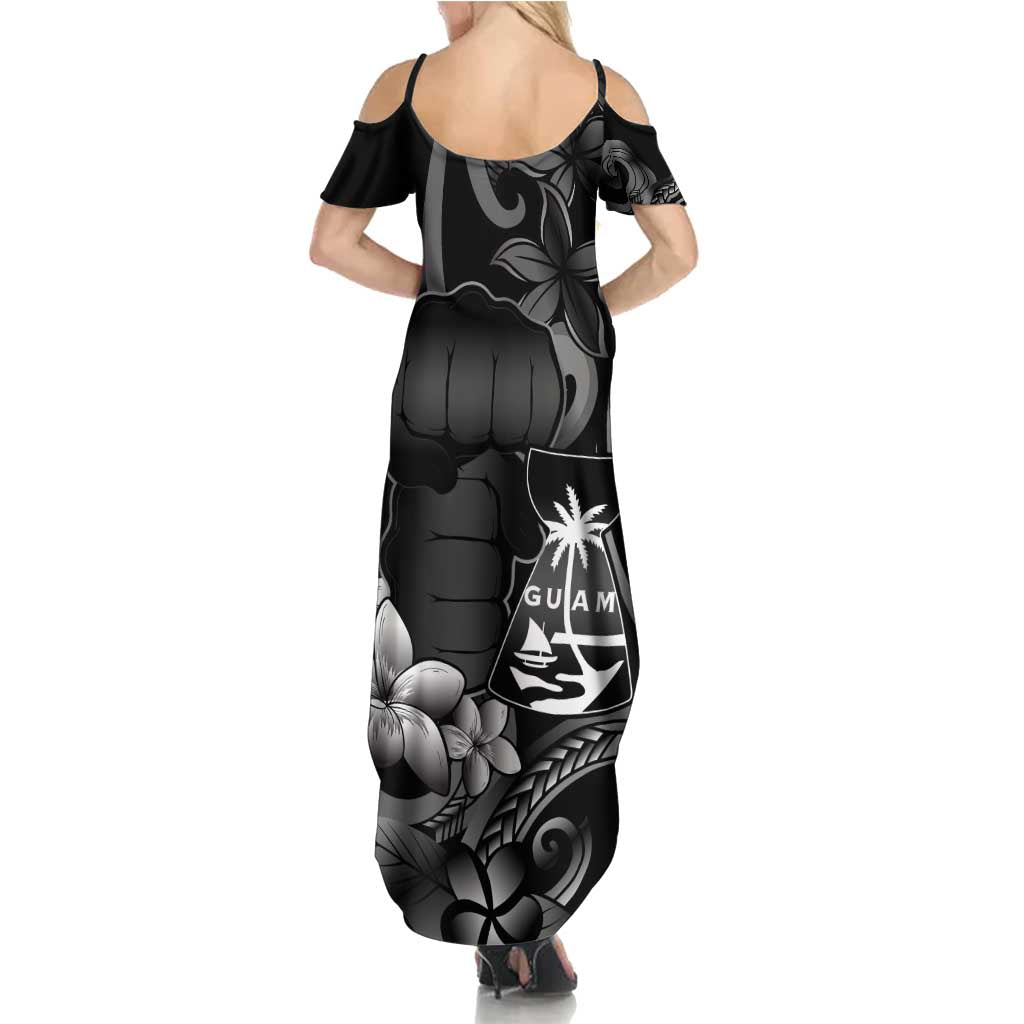 Black Hafa Adai Guam Summer Maxi Dress Chamorro Latte Stone Hand With Plumeria LT14 - Polynesian Pride