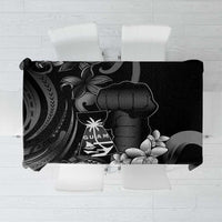 Black Hafa Adai Guam Tablecloth Chamorro Latte Stone Hand With Plumeria LT14 Black - Polynesian Pride