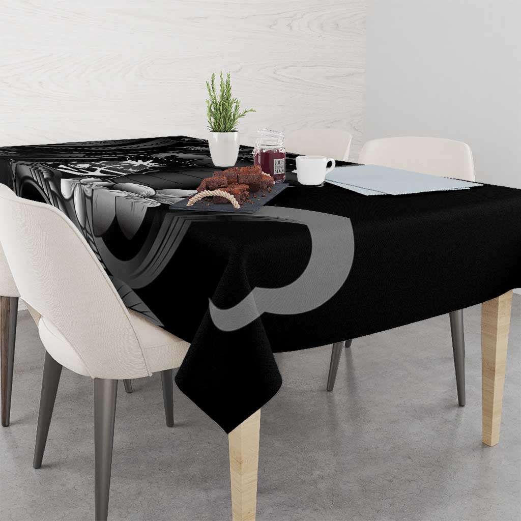 Black Hafa Adai Guam Tablecloth Chamorro Latte Stone Hand With Plumeria LT14 - Polynesian Pride