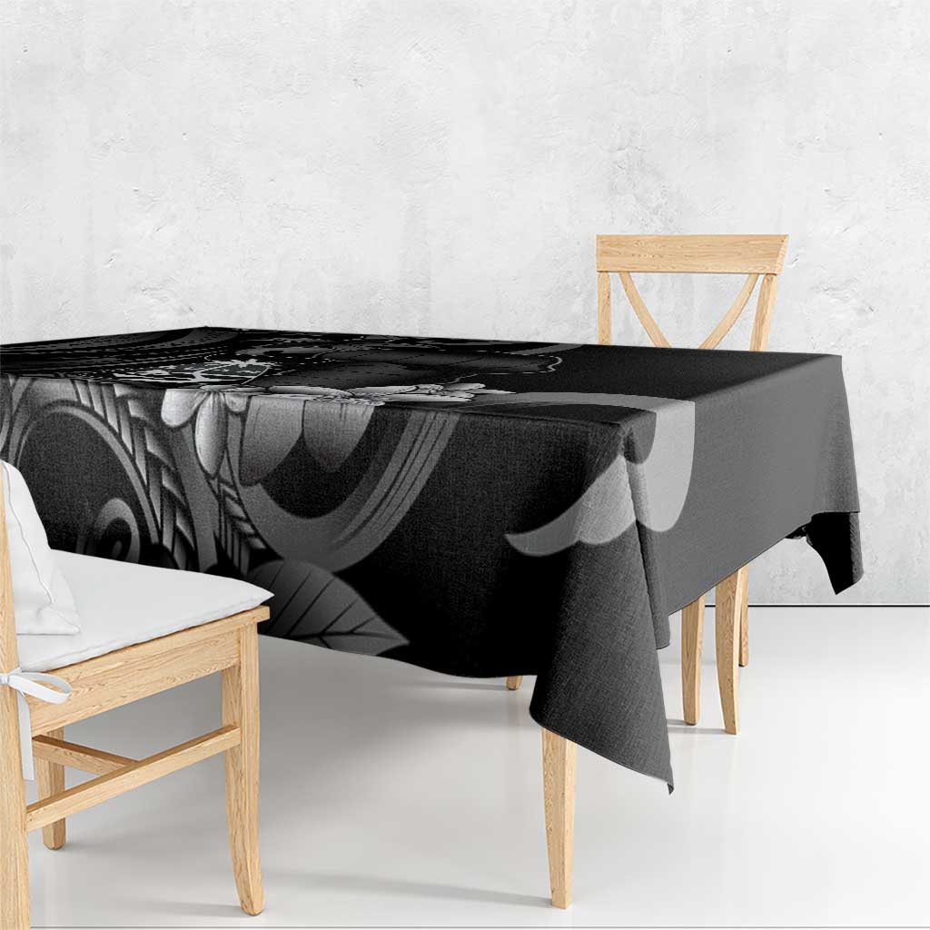 Black Hafa Adai Guam Tablecloth Chamorro Latte Stone Hand With Plumeria LT14 - Polynesian Pride