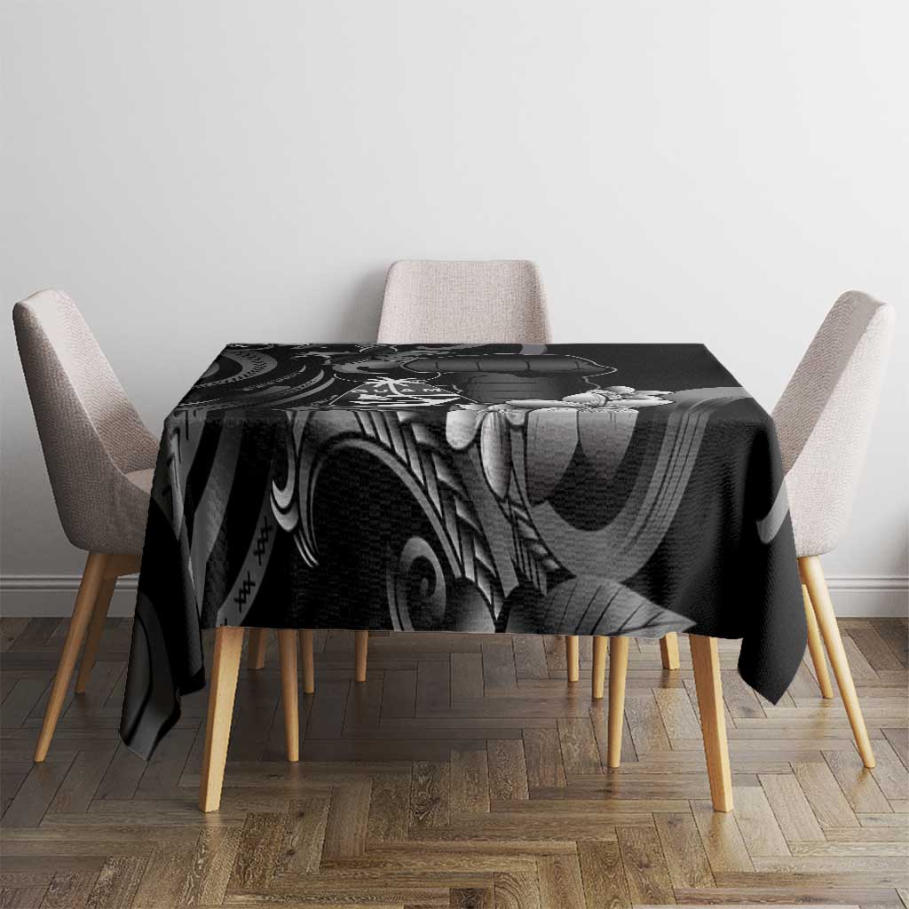 Black Hafa Adai Guam Tablecloth Chamorro Latte Stone Hand With Plumeria LT14 - Polynesian Pride