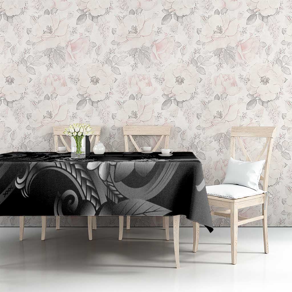 Black Hafa Adai Guam Tablecloth Chamorro Latte Stone Hand With Plumeria LT14 - Polynesian Pride