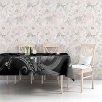 Black Hafa Adai Guam Tablecloth Chamorro Latte Stone Hand With Plumeria LT14 - Polynesian Pride