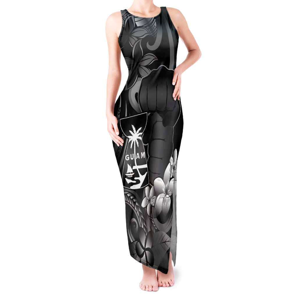 Black Hafa Adai Guam Tank Maxi Dress Chamorro Latte Stone Hand With Plumeria LT14 Women Black - Polynesian Pride