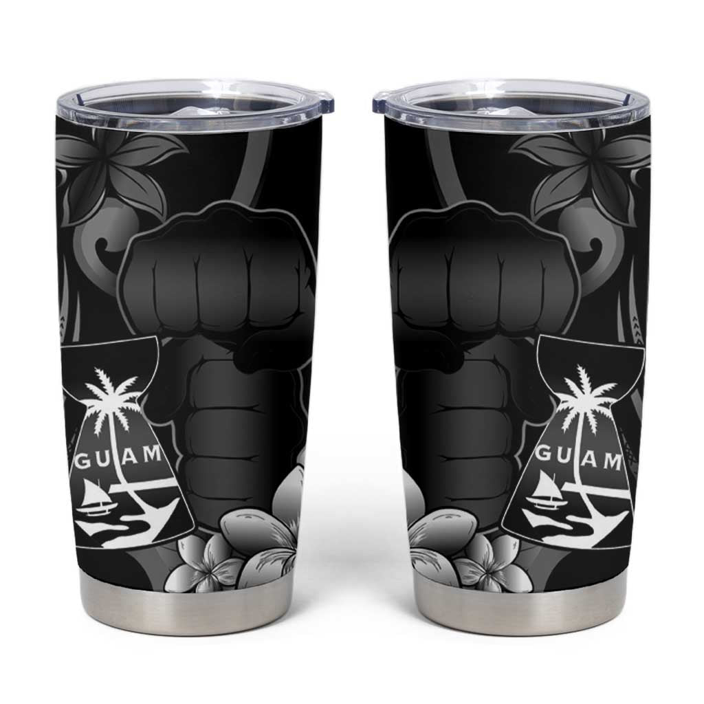 Black Hafa Adai Guam Tumbler Cup Chamorro Latte Stone Hand With Plumeria LT14 Black - Polynesian Pride
