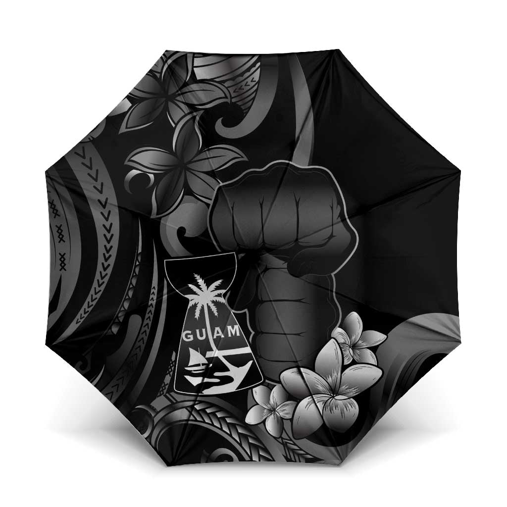 Black Hafa Adai Guam Umbrella Chamorro Latte Stone Hand With Plumeria LT14 One Size Folded 11.42 inch Opened Diameter 37.4 inch Black - Polynesian Pride