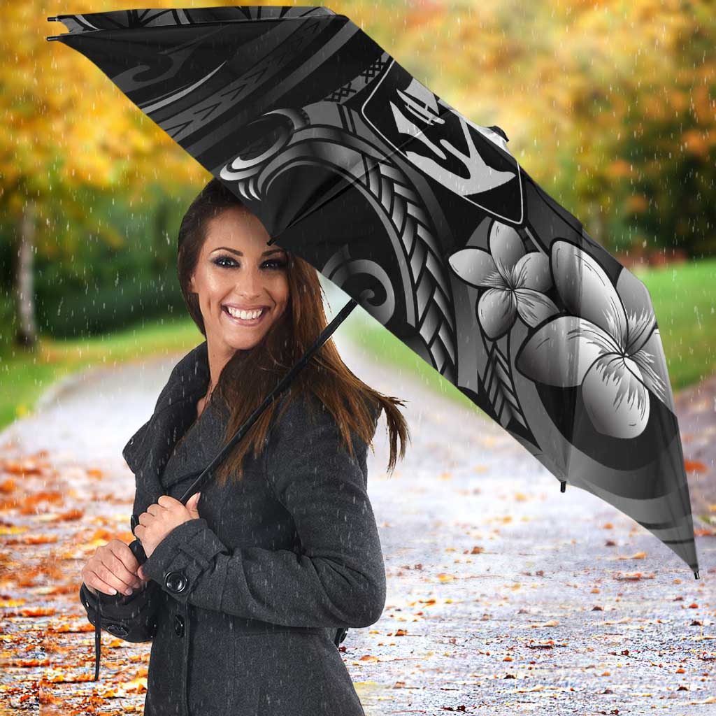 Black Hafa Adai Guam Umbrella Chamorro Latte Stone Hand With Plumeria LT14 - Polynesian Pride