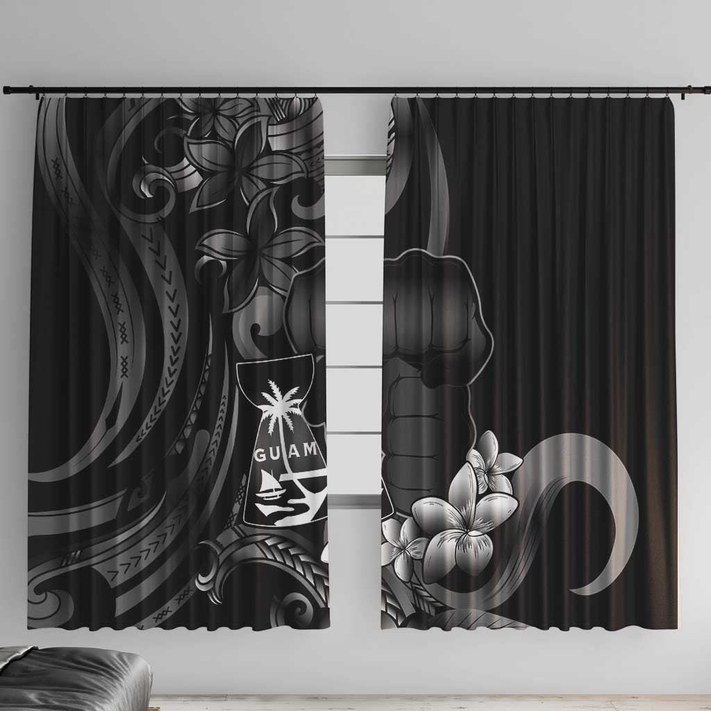 Black Hafa Adai Guam Window Curtain Chamorro Latte Stone Hand With Plumeria LT14 With Hooks Black - Polynesian Pride