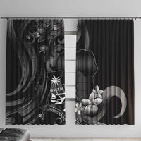 Black Hafa Adai Guam Window Curtain Chamorro Latte Stone Hand With Plumeria LT14 With Hooks Black - Polynesian Pride