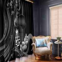 Black Hafa Adai Guam Window Curtain Chamorro Latte Stone Hand With Plumeria LT14 - Polynesian Pride