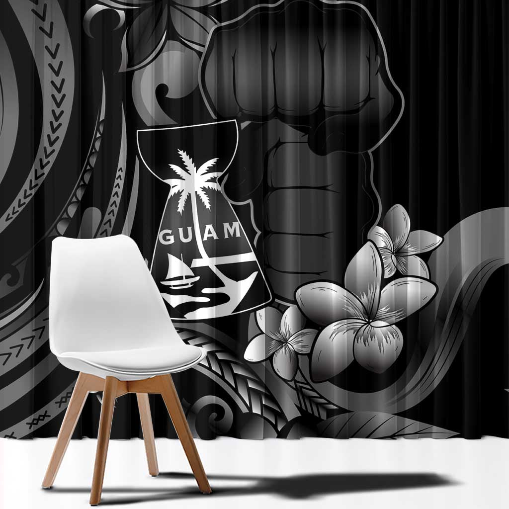 Black Hafa Adai Guam Window Curtain Chamorro Latte Stone Hand With Plumeria LT14 - Polynesian Pride