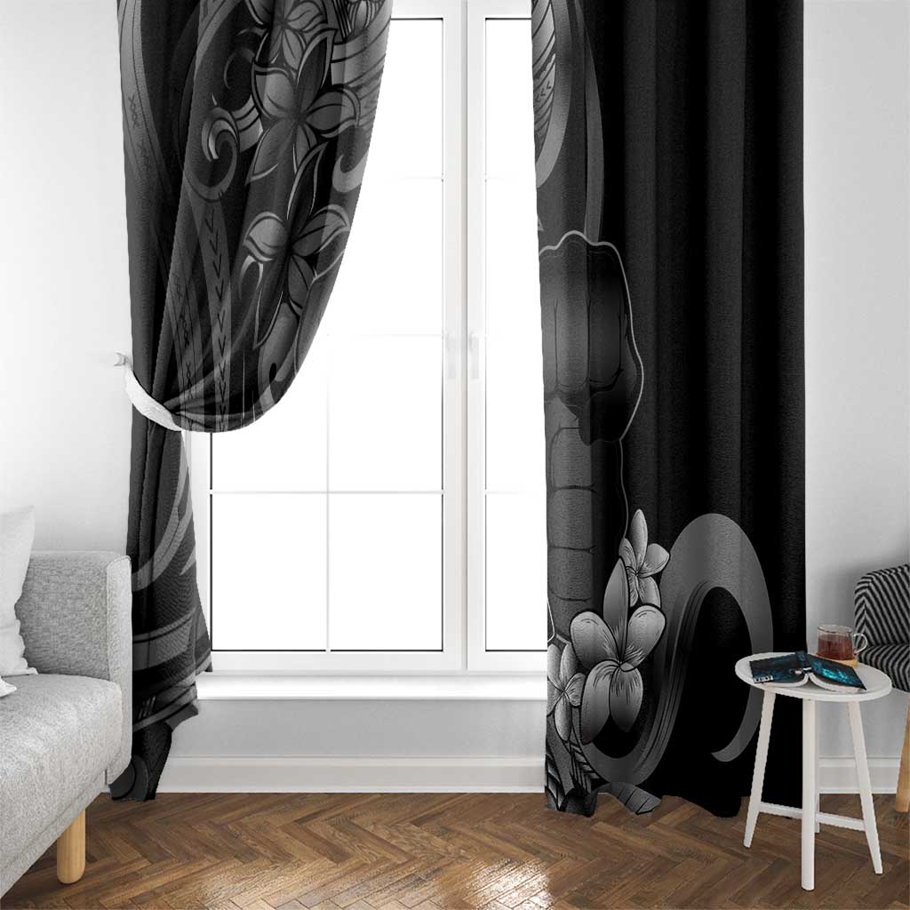 Black Hafa Adai Guam Window Curtain Chamorro Latte Stone Hand With Plumeria LT14 - Polynesian Pride