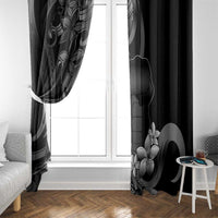 Black Hafa Adai Guam Window Curtain Chamorro Latte Stone Hand With Plumeria LT14 - Polynesian Pride