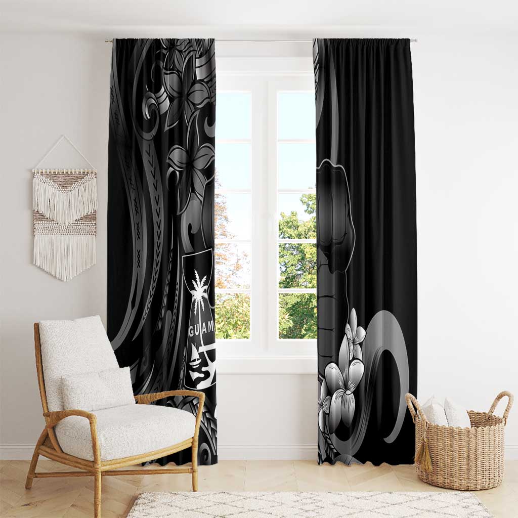 Black Hafa Adai Guam Window Curtain Chamorro Latte Stone Hand With Plumeria LT14 - Polynesian Pride