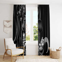 Black Hafa Adai Guam Window Curtain Chamorro Latte Stone Hand With Plumeria LT14 - Polynesian Pride