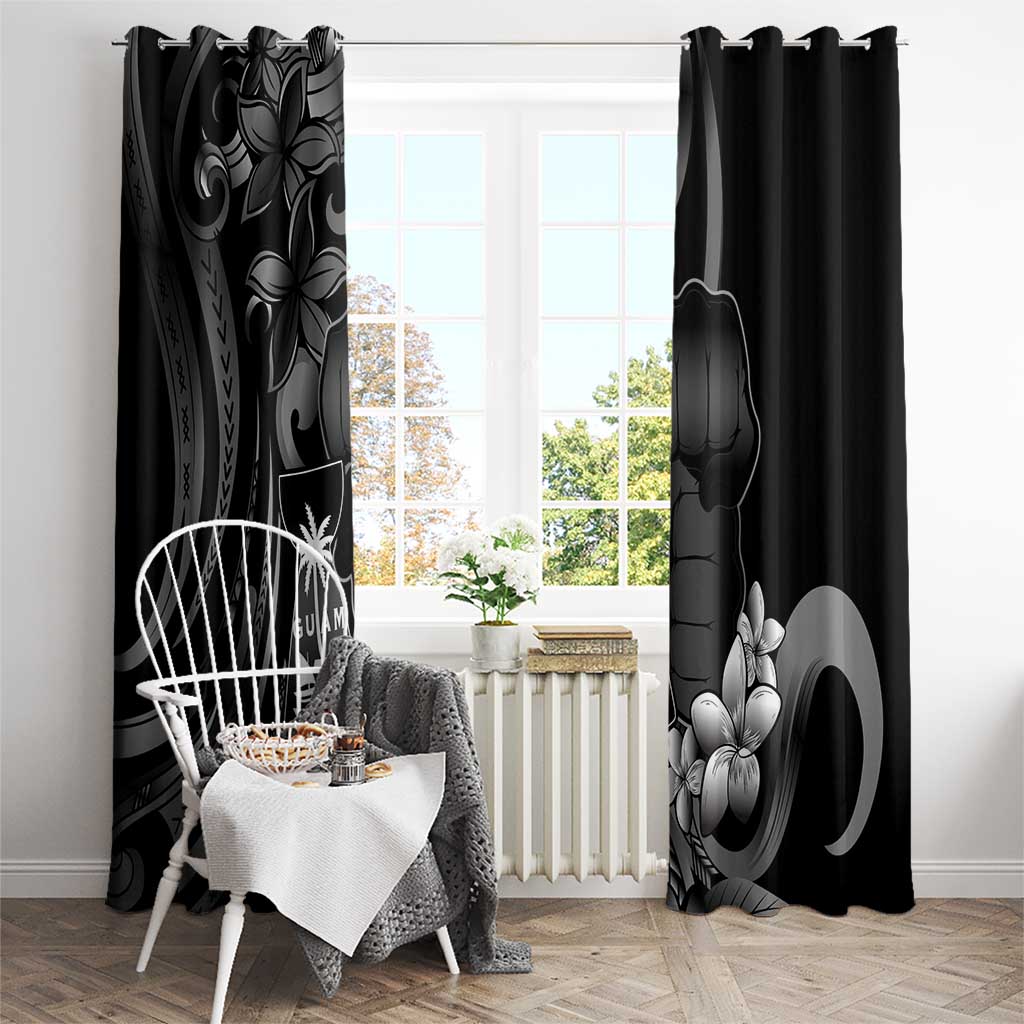 Black Hafa Adai Guam Window Curtain Chamorro Latte Stone Hand With Plumeria LT14 - Polynesian Pride