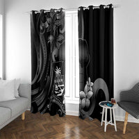Black Hafa Adai Guam Window Curtain Chamorro Latte Stone Hand With Plumeria LT14 With Grommets Black - Polynesian Pride