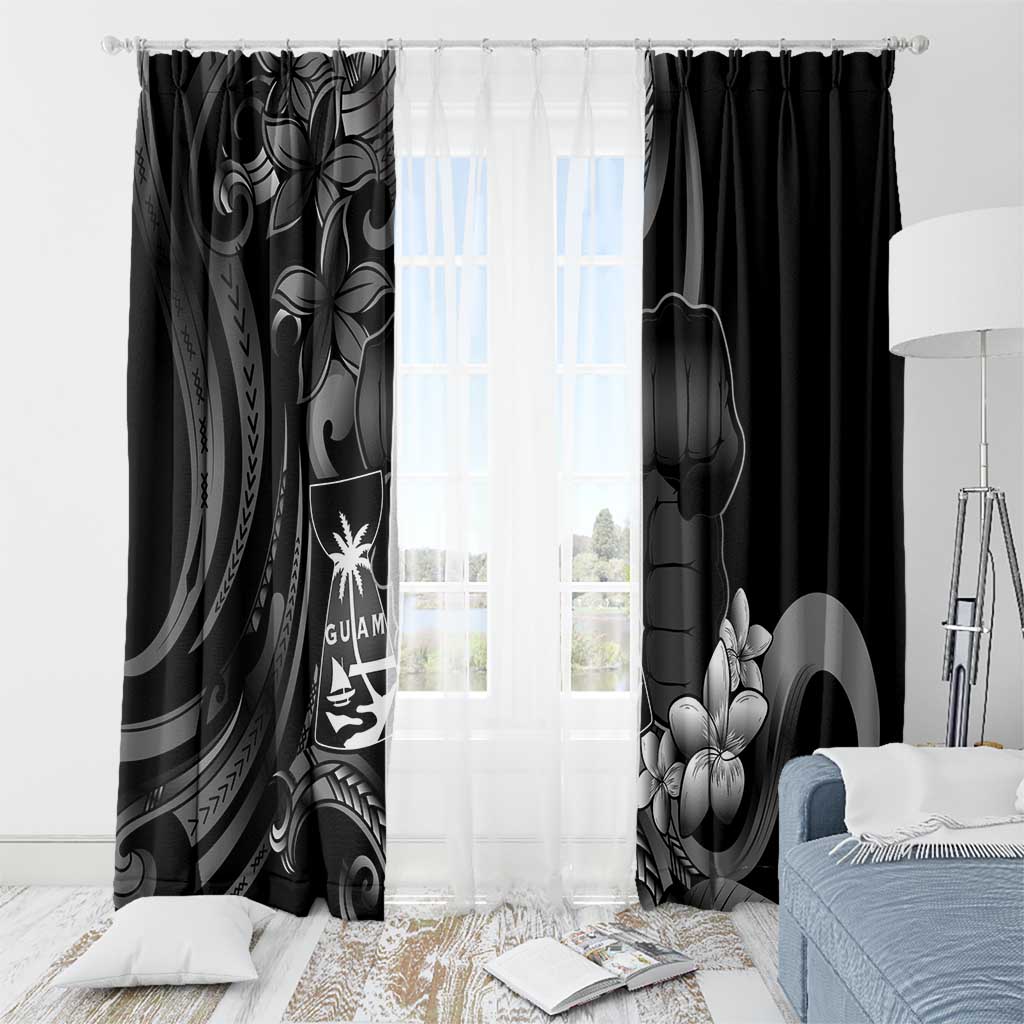 Black Hafa Adai Guam Window Curtain Chamorro Latte Stone Hand With Plumeria LT14 - Polynesian Pride