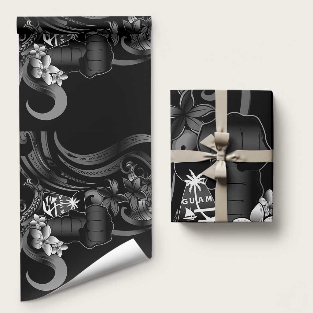 Black Hafa Adai Guam Wrapping Paper Chamorro Latte Stone Hand With Plumeria LT14 58" × 23" Black - Polynesian Pride