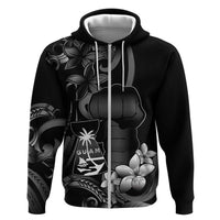 Black Hafa Adai Guam Zip Hoodie Chamorro Latte Stone Hand With Plumeria LT14 Zip Hoodie Black - Polynesian Pride