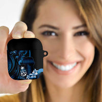 Blue Hafa Adai Guam AirPods Case Chamorro Latte Stone Hand With Plumeria LT14 Blue - Polynesian Pride