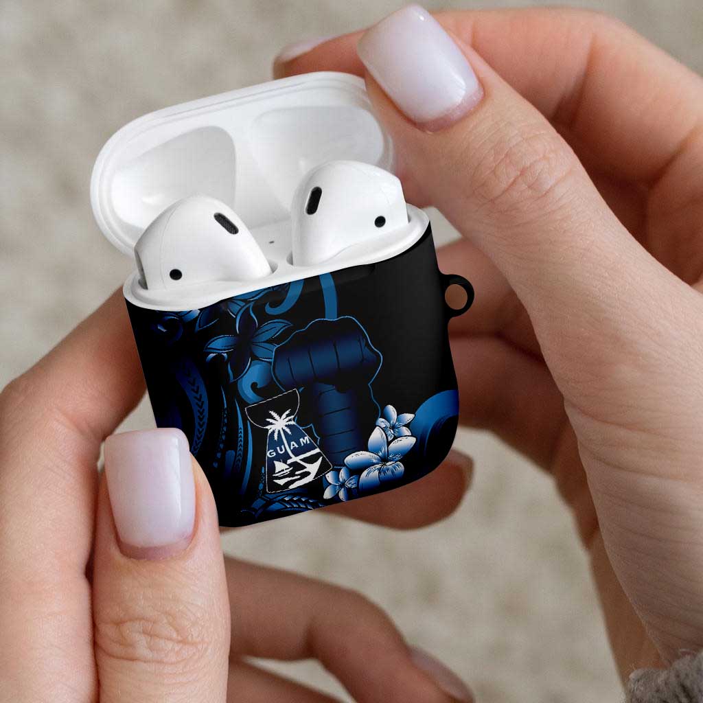 Blue Hafa Adai Guam AirPods Case Chamorro Latte Stone Hand With Plumeria LT14 - Polynesian Pride