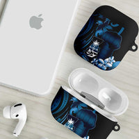 Blue Hafa Adai Guam AirPods Case Chamorro Latte Stone Hand With Plumeria LT14 - Polynesian Pride