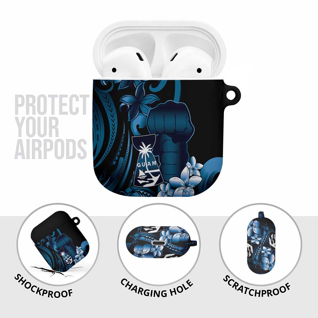 Blue Hafa Adai Guam AirPods Case Chamorro Latte Stone Hand With Plumeria LT14 - Polynesian Pride